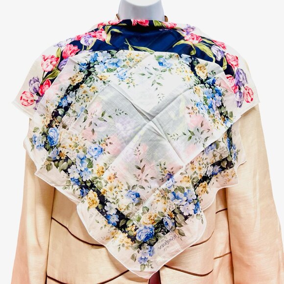 2) New  Beautiful YSL MiniScarf/Handker cotton 19 "  Purple  Pink Floral (59 - Picture 6 of 14
